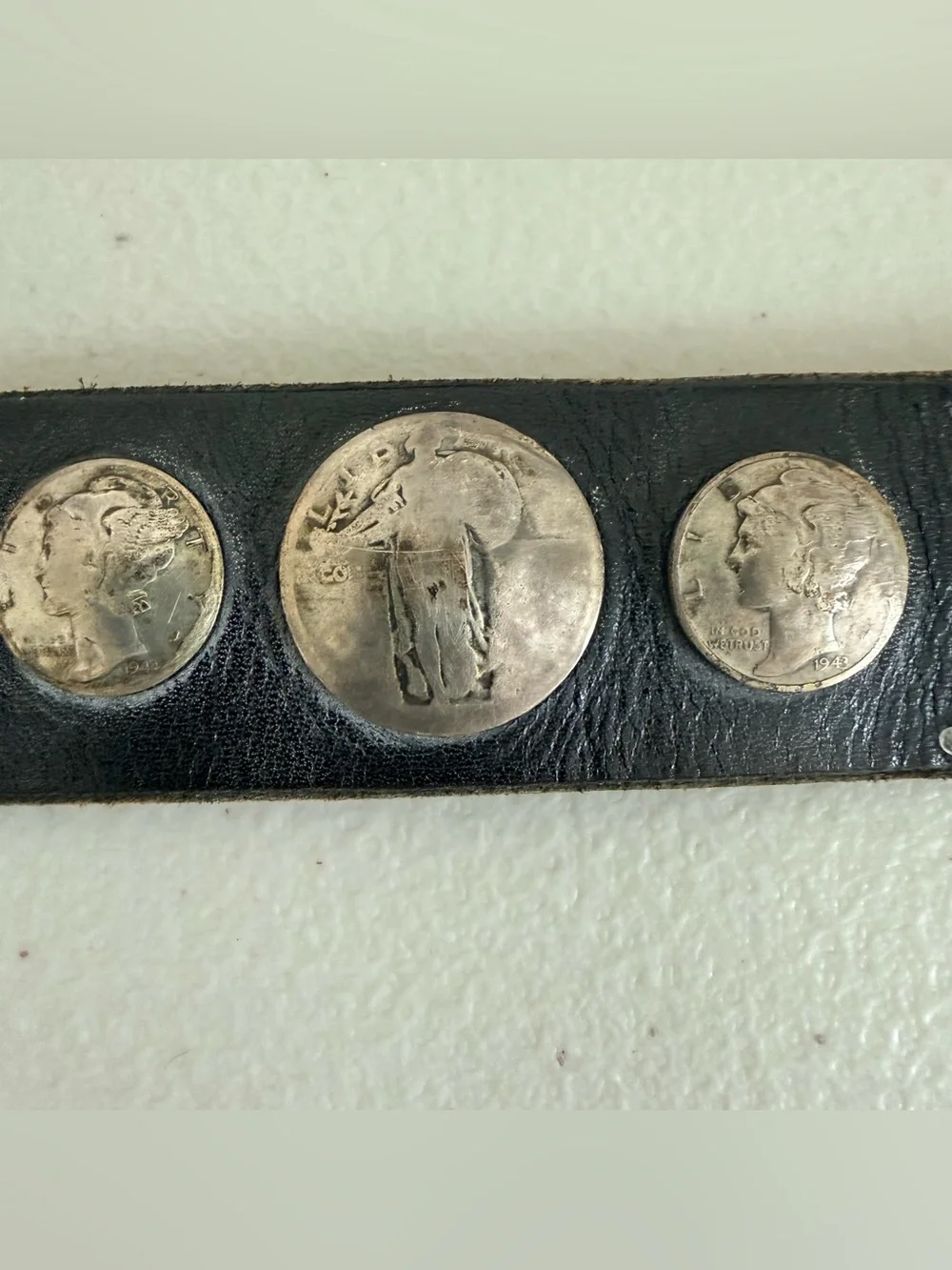Vintage Southwestern Americana Silver Coinage Beadwork Old Pawn Leather Belt